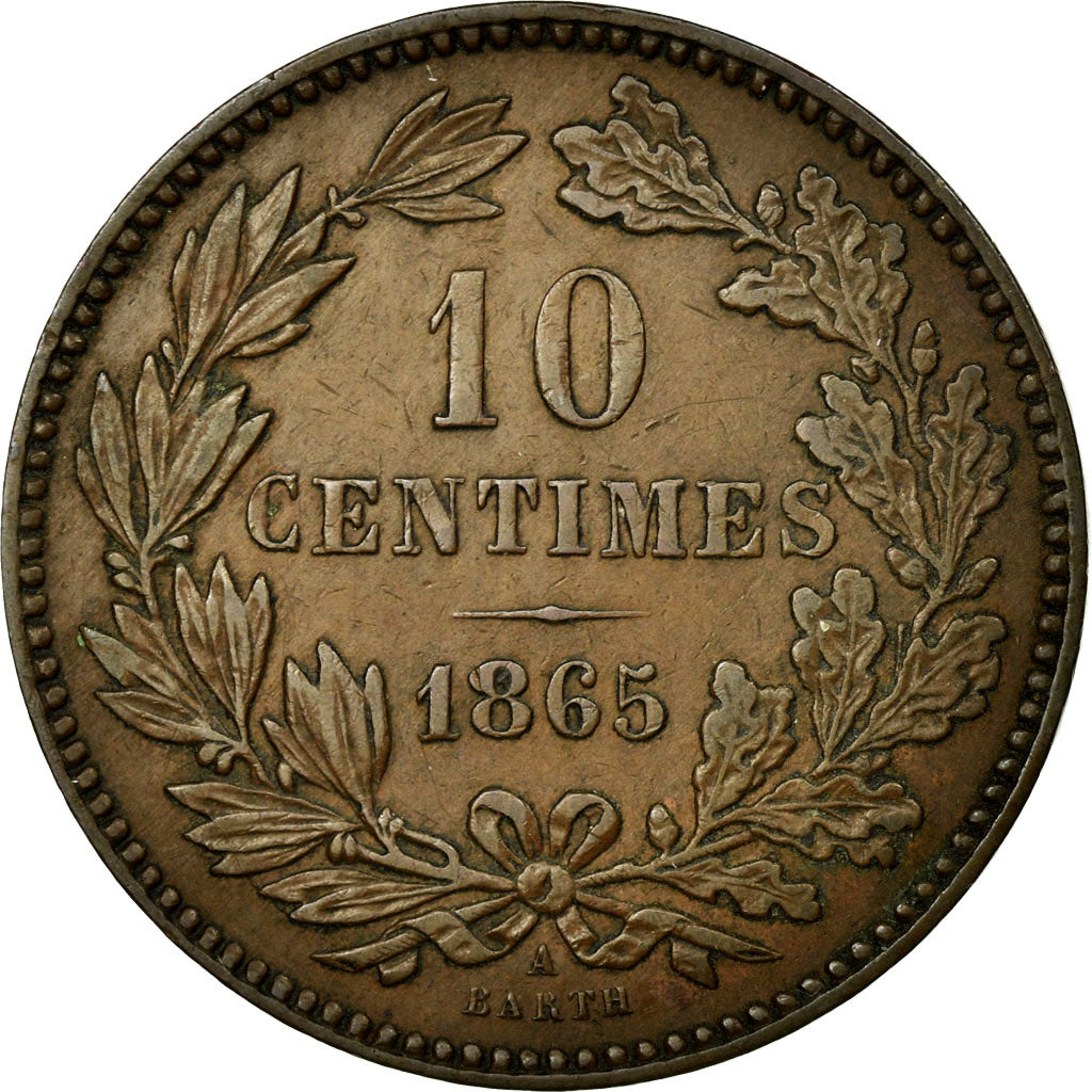Coin, Luxembourg, William III, 10 Centimes, 1865, Paris, AU(55-58), Bronze