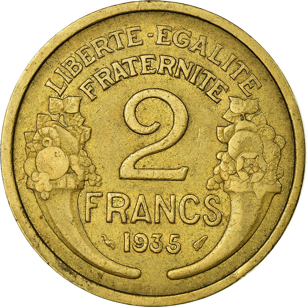 Moneda, Francia, Morlon, 2 Francs, 1935, Paris, BC+, Aluminio - bronce, KM:886