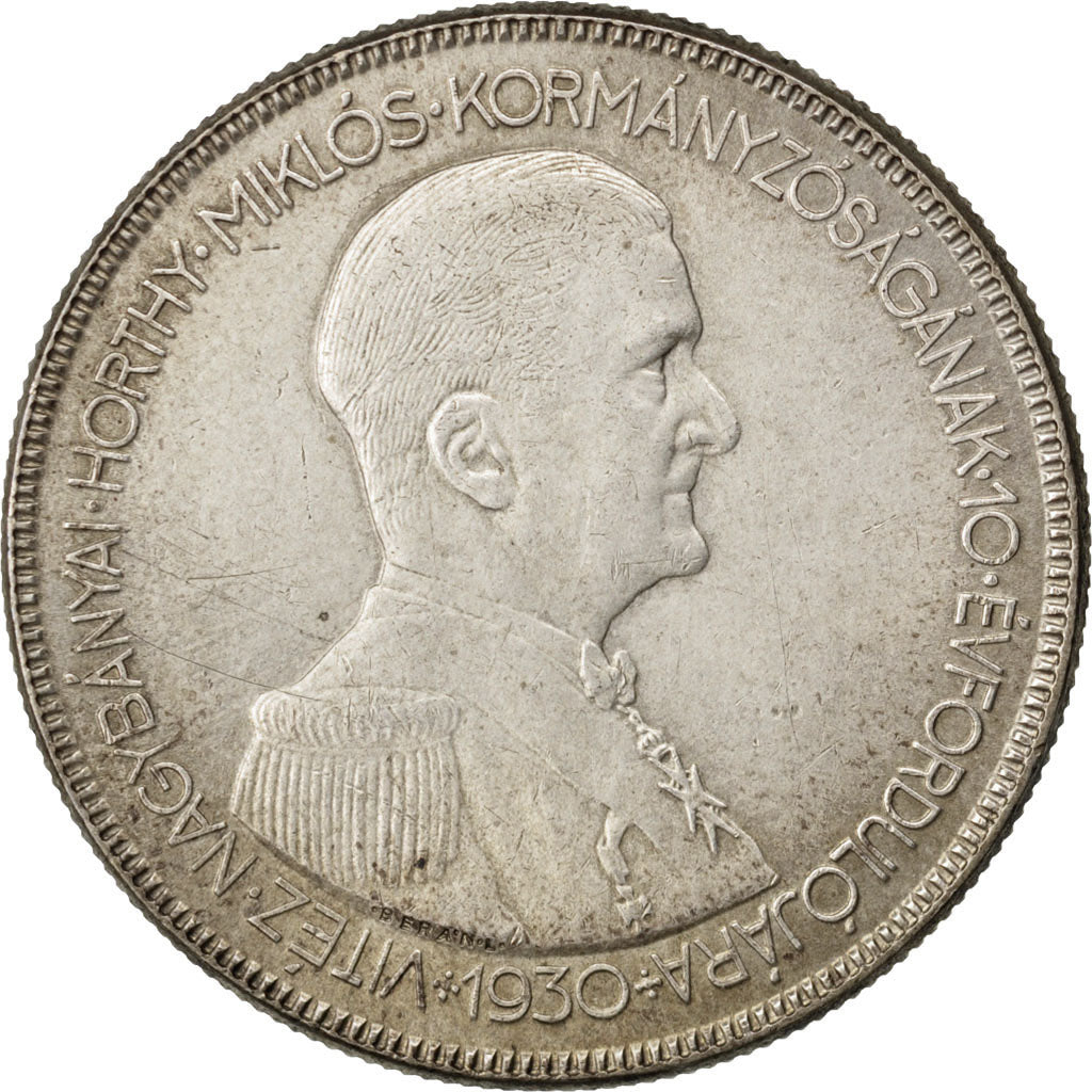 HUNGARY, 5 Pengo, 1930, Budapest, KM #512.1, AU(55-58), Silver, 36, 24.95