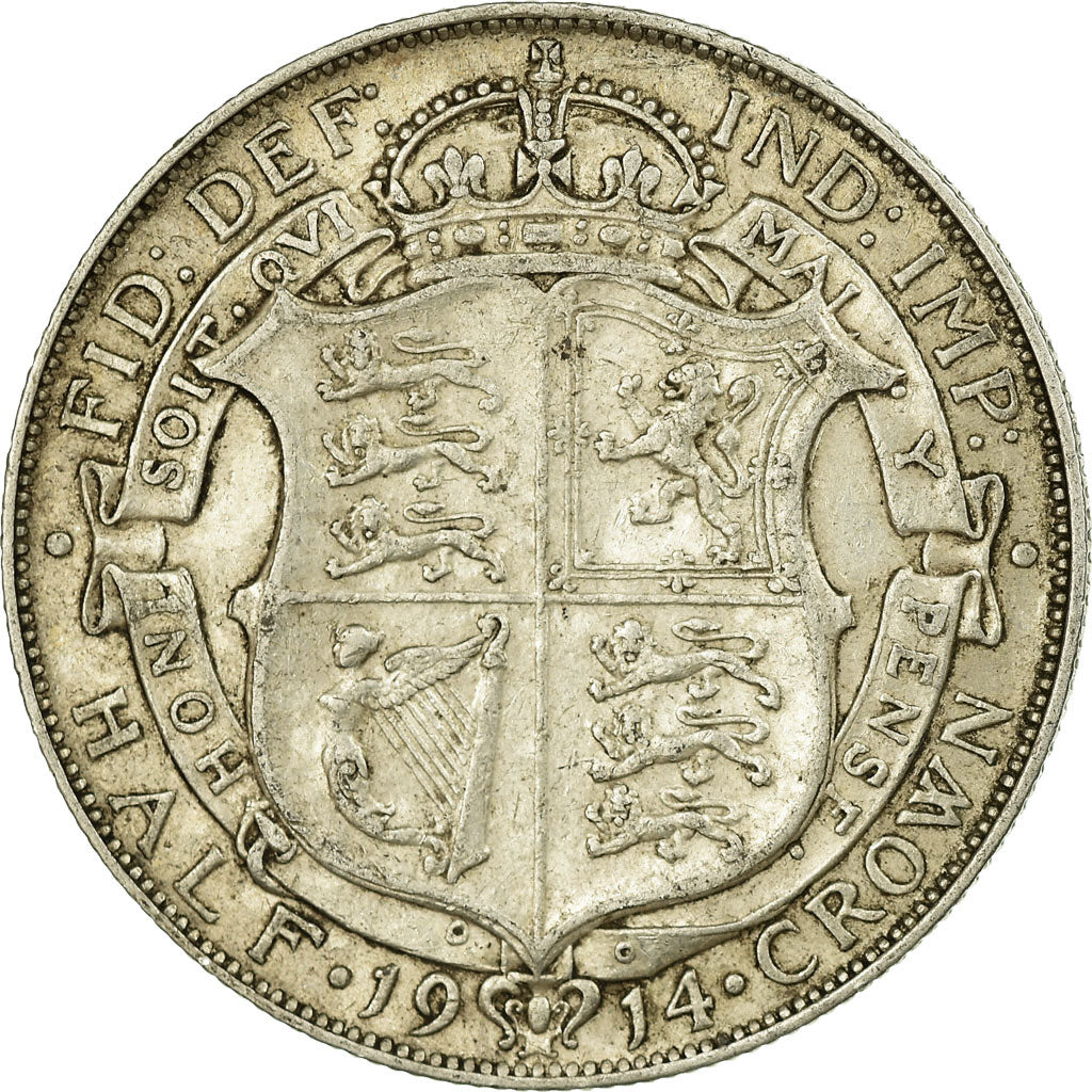 Coin, Great Britain, George V, 1/2 Crown, 1914, VF(20-25), Silver, KM:818.1