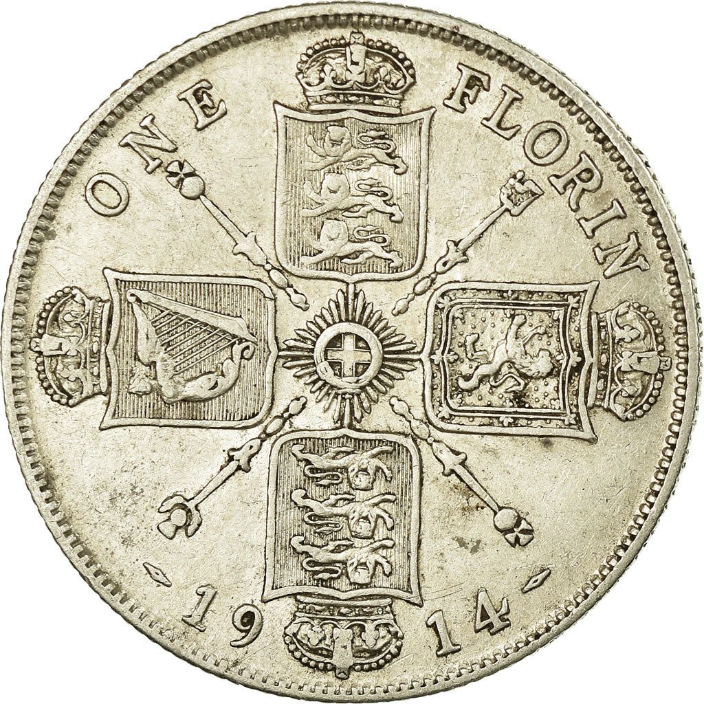Coin, Great Britain, George V, Florin, Two Shillings, 1914, VF(30-35), Silver