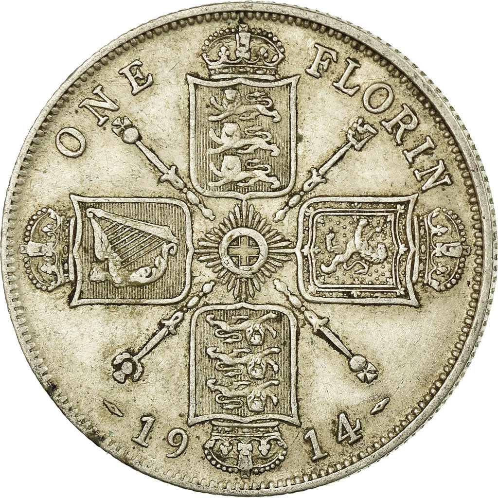 Coin, Great Britain, George V, Florin, Two Shillings, 1914, VF(30-35), Silver