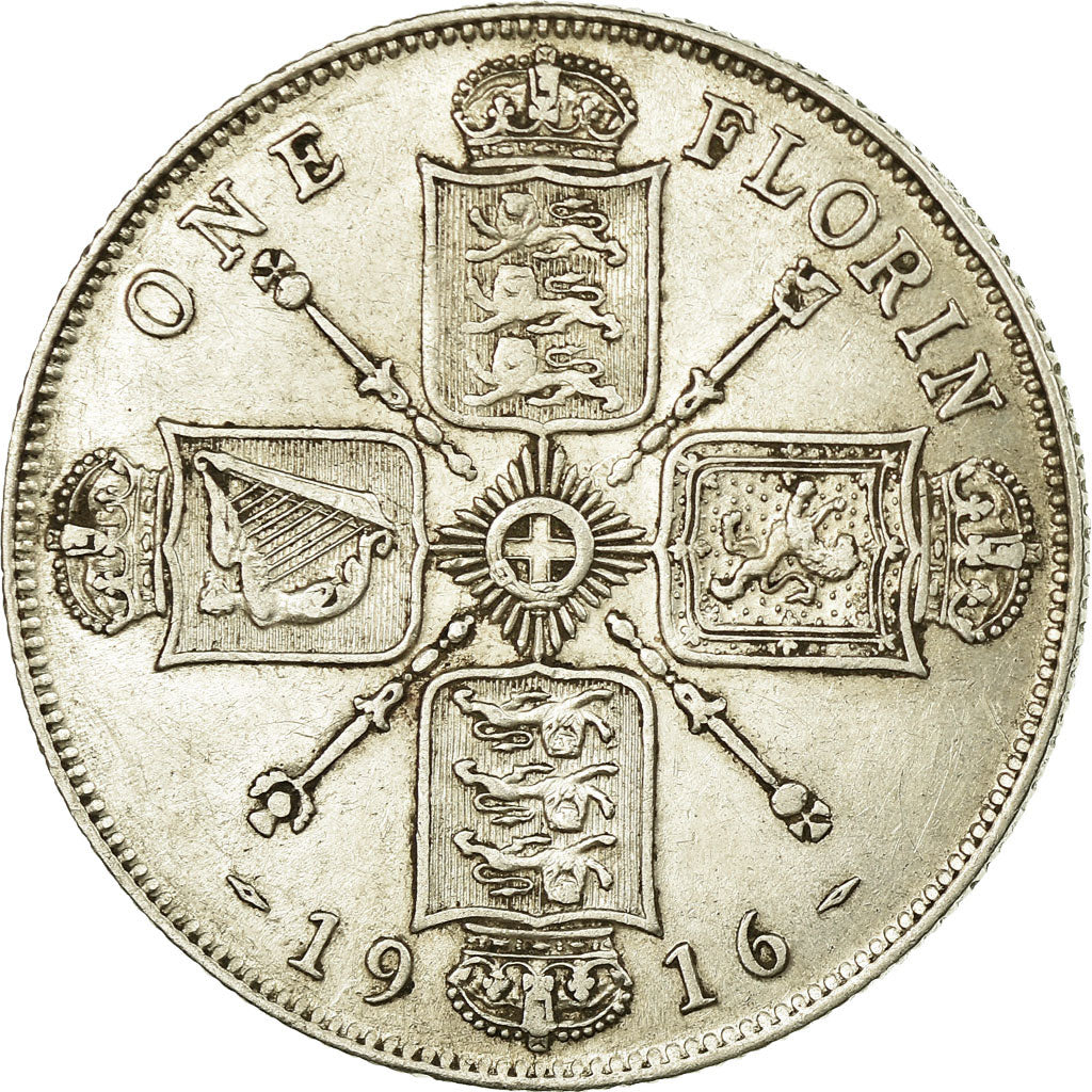 Coin, Great Britain, George V, Florin, Two Shillings, 1916, EF(40-45), Silver