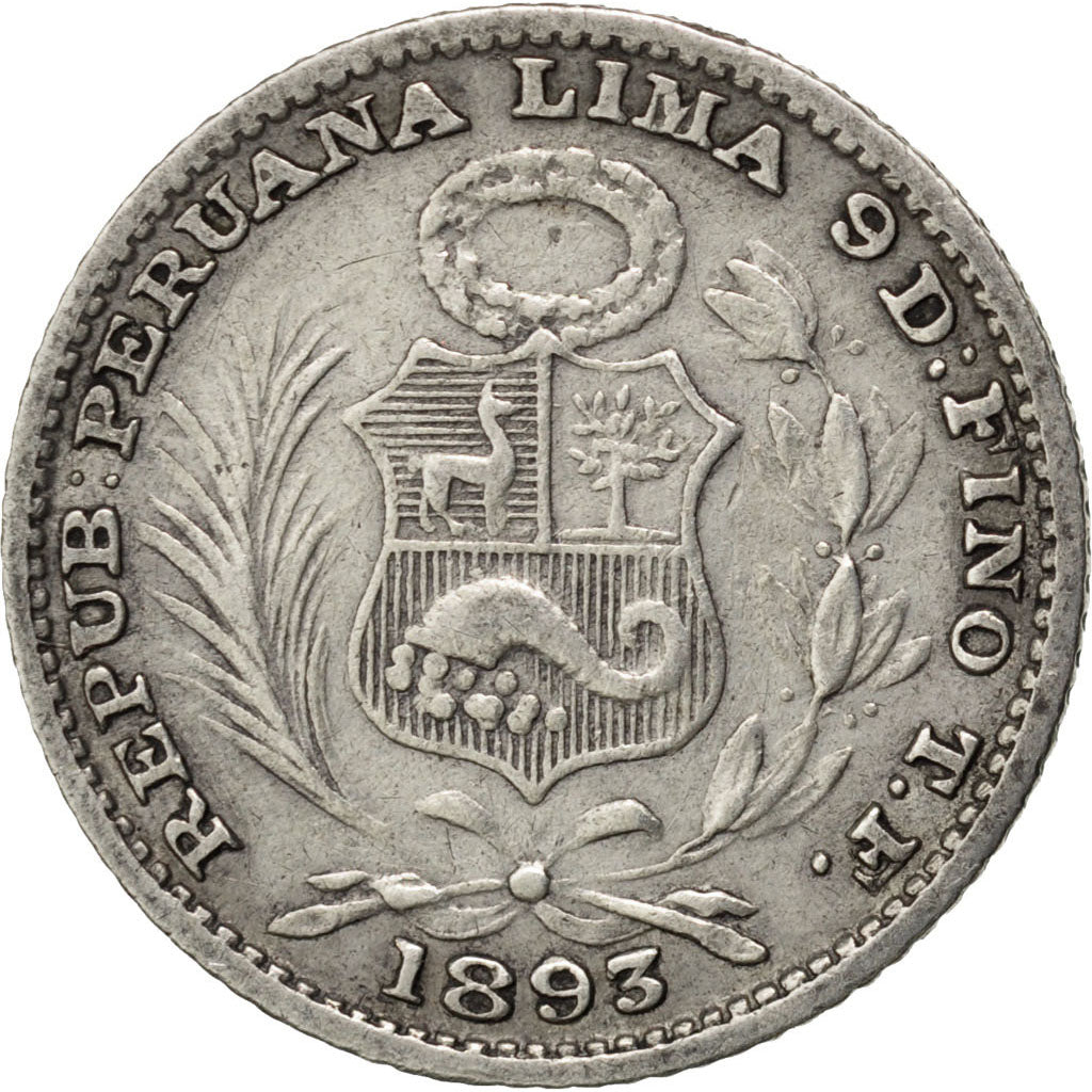 PERU, Dinero, 1893, Lima, KM #204.2, EF(40-45), Silver, 18, 2.43