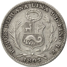 PERU, Dinero, 1893, Lima, KM #204.2, EF(40-45), Silver, 18, 2.43
