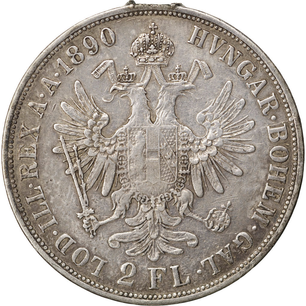 AUSTRIA, 2 Florin, 1890, KM #2233, EF(40-45), Silver, 24.65