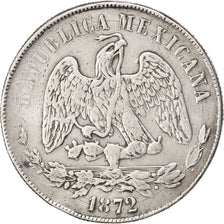 Moneda, México, Peso, 1872, Zacatecas, BC+, Plata, KM:408.8