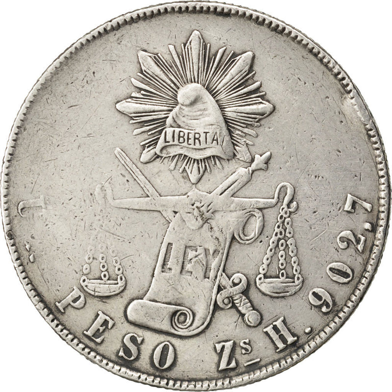 Coin Mexico Peso 1872 Zacatecas VF(30-35) Silver KM:408.8