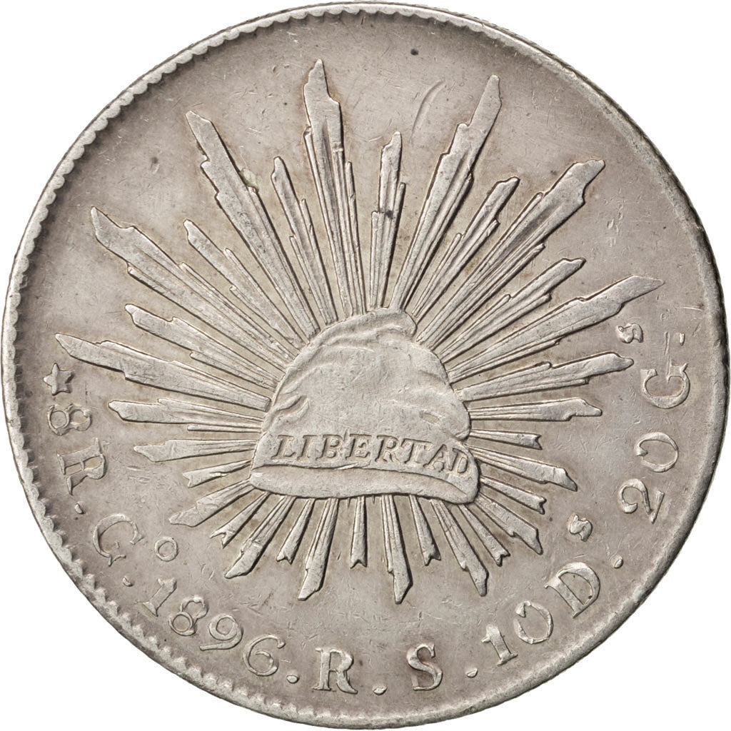 MEXICO, 8 Reales, 1896, Guanajuato, KM #377.8, AU(55-58), Silver, 26.93