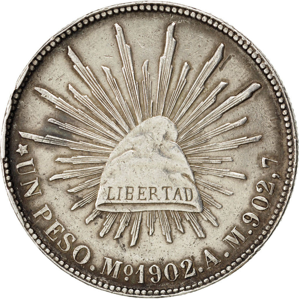 MEXICO, Peso, 1902, Mexico City, KM #409.2, AU(55-58), Silver, 39, 26.97