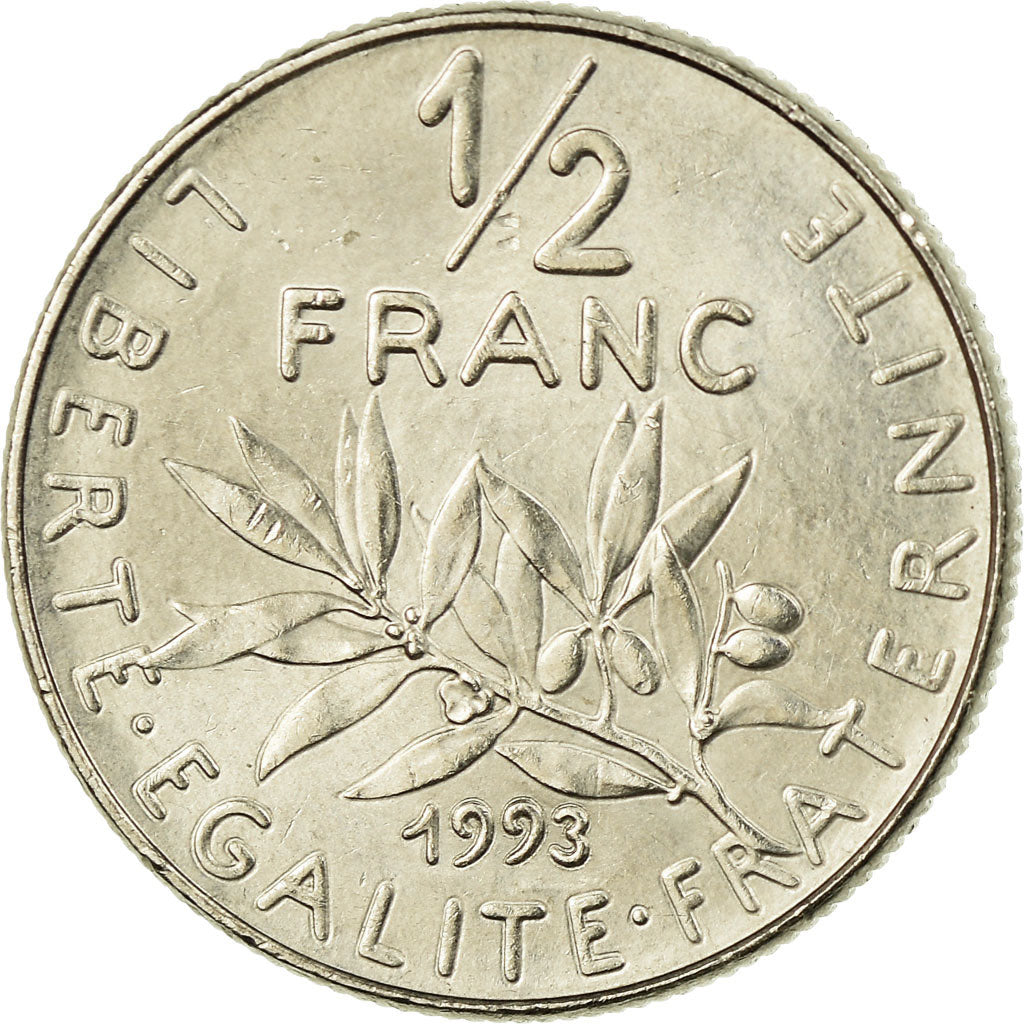 Moneta, Francja, Semeuse, 1/2 Franc, 1993, EF(40-45), Nikiel, KM:931.2