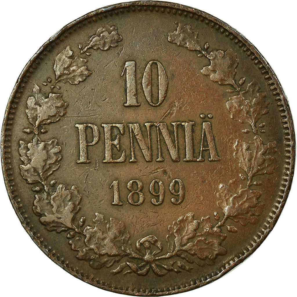 Münze, Finnland, Nicholas II, 10 Pennia, 1899, S+, Kupfer, KM:14