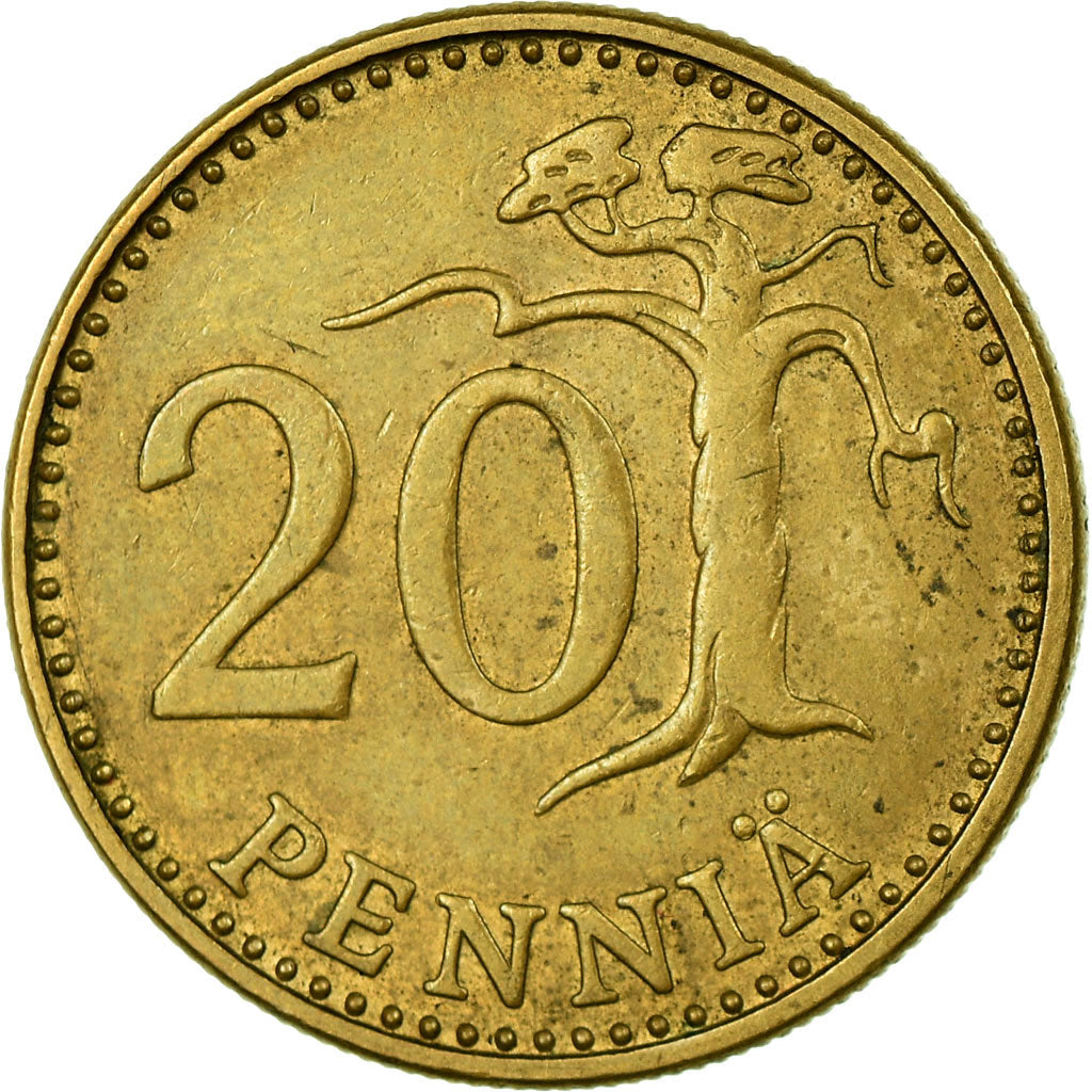 Moneda, Finlandia, 20 Pennia, 1971, MBC, Aluminio - bronce, KM:47