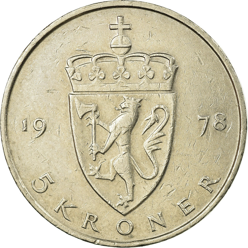 Moneta, Norvegia, Olav V, 5 Kroner, 1978, MB+, Rame-nichel, KM:420