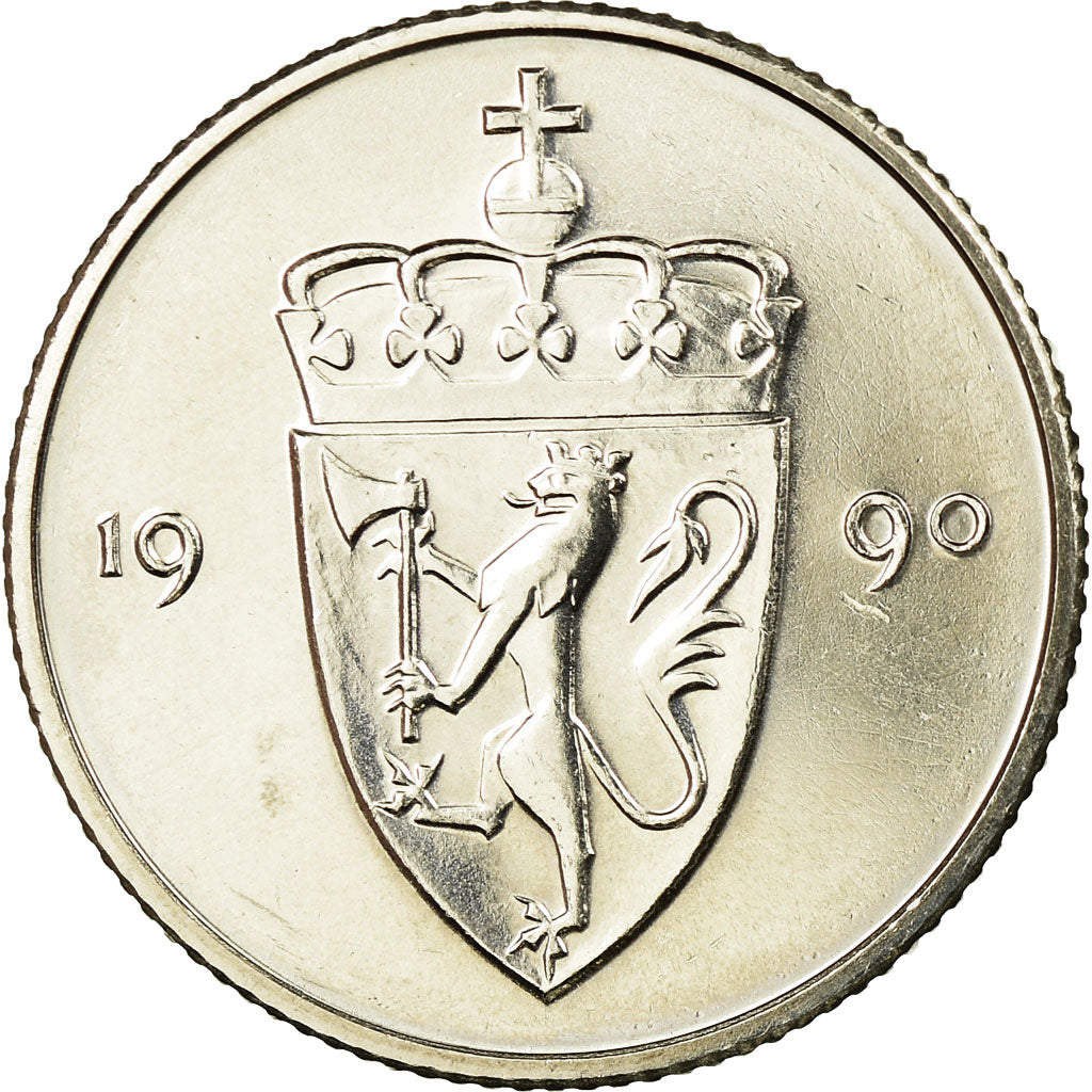 Coin, Norway, Olav V, 50 Öre, 1990, AU(55-58), Copper-nickel, KM:418