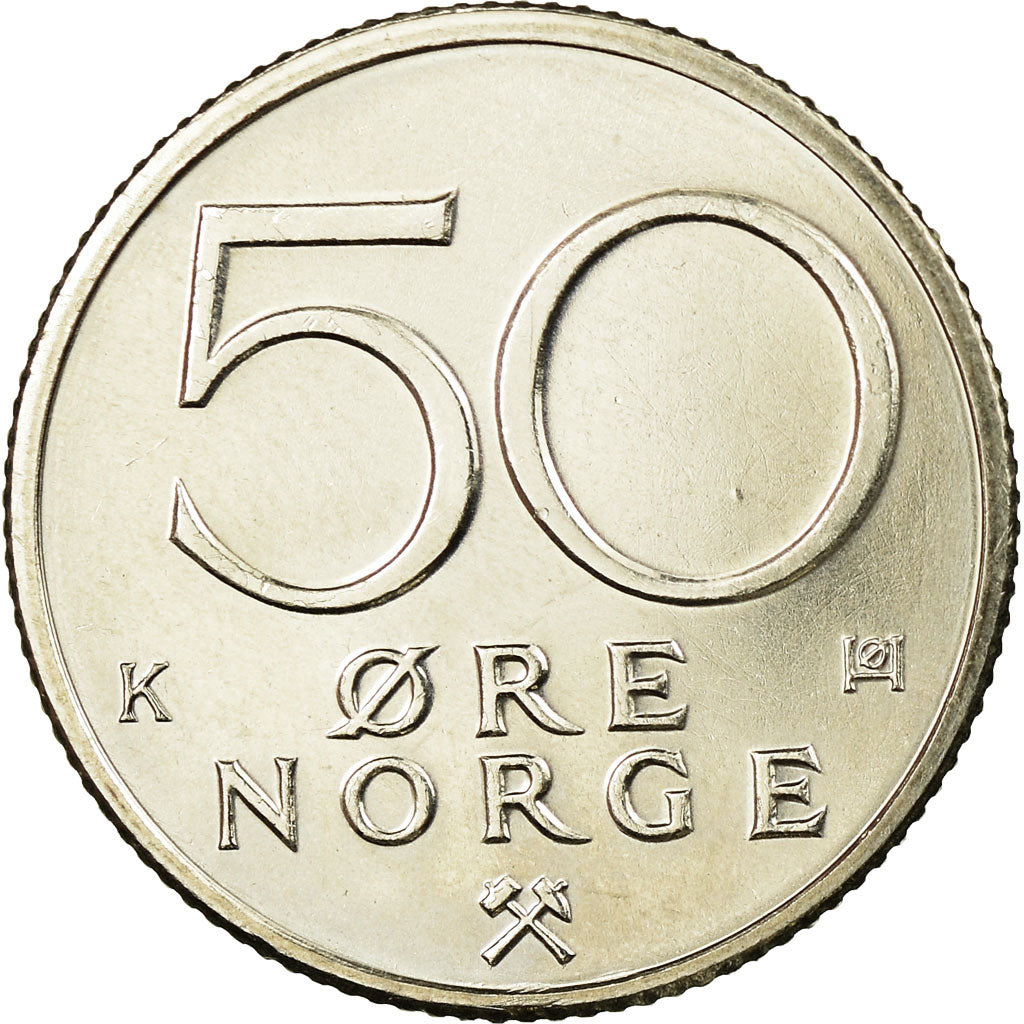 Coin, Norway, Olav V, 50 Öre, 1990, AU(55-58), Copper-nickel, KM:418