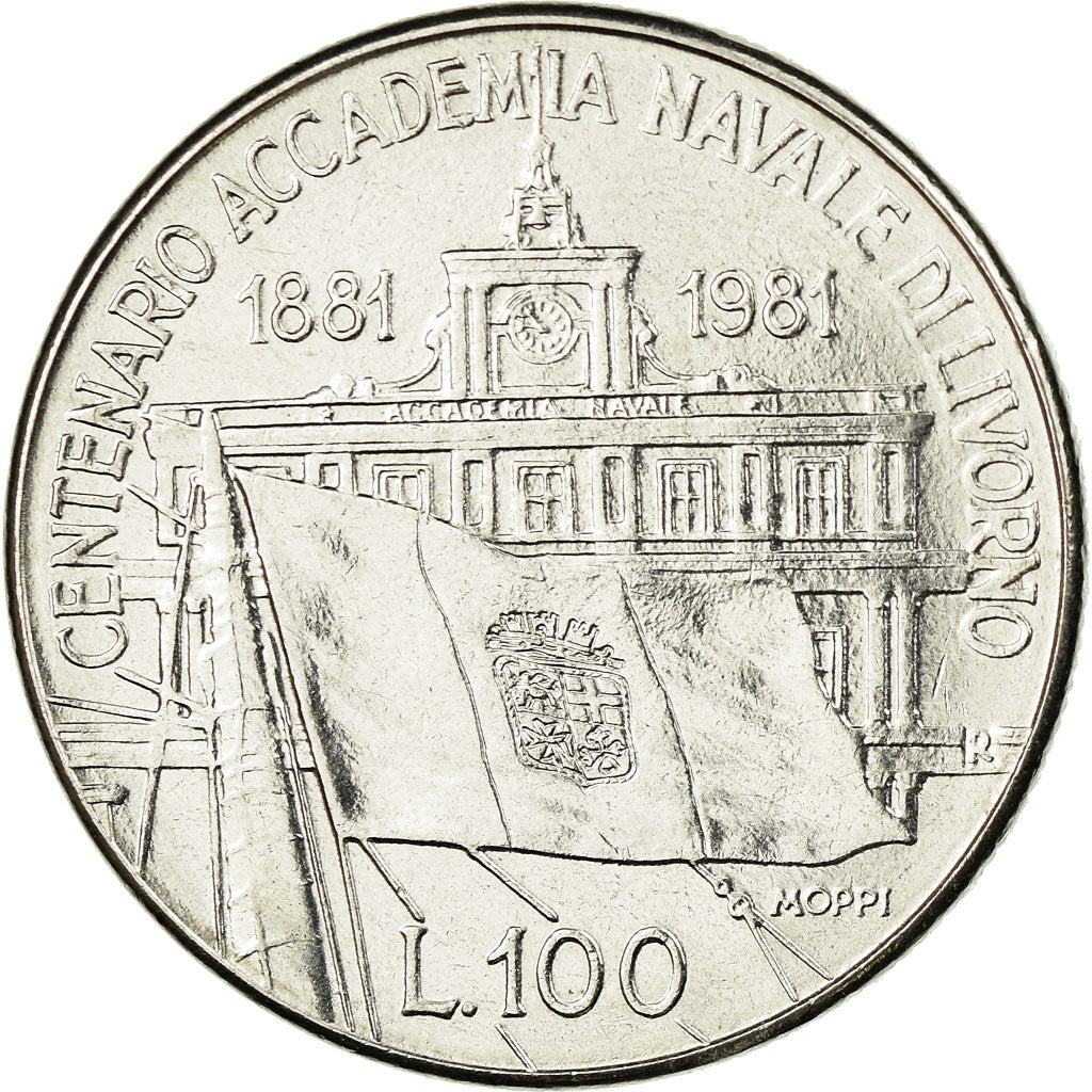 Coin, Italy, Centennial of Livorno Naval Academy, 100 Lire, 1981, Rome