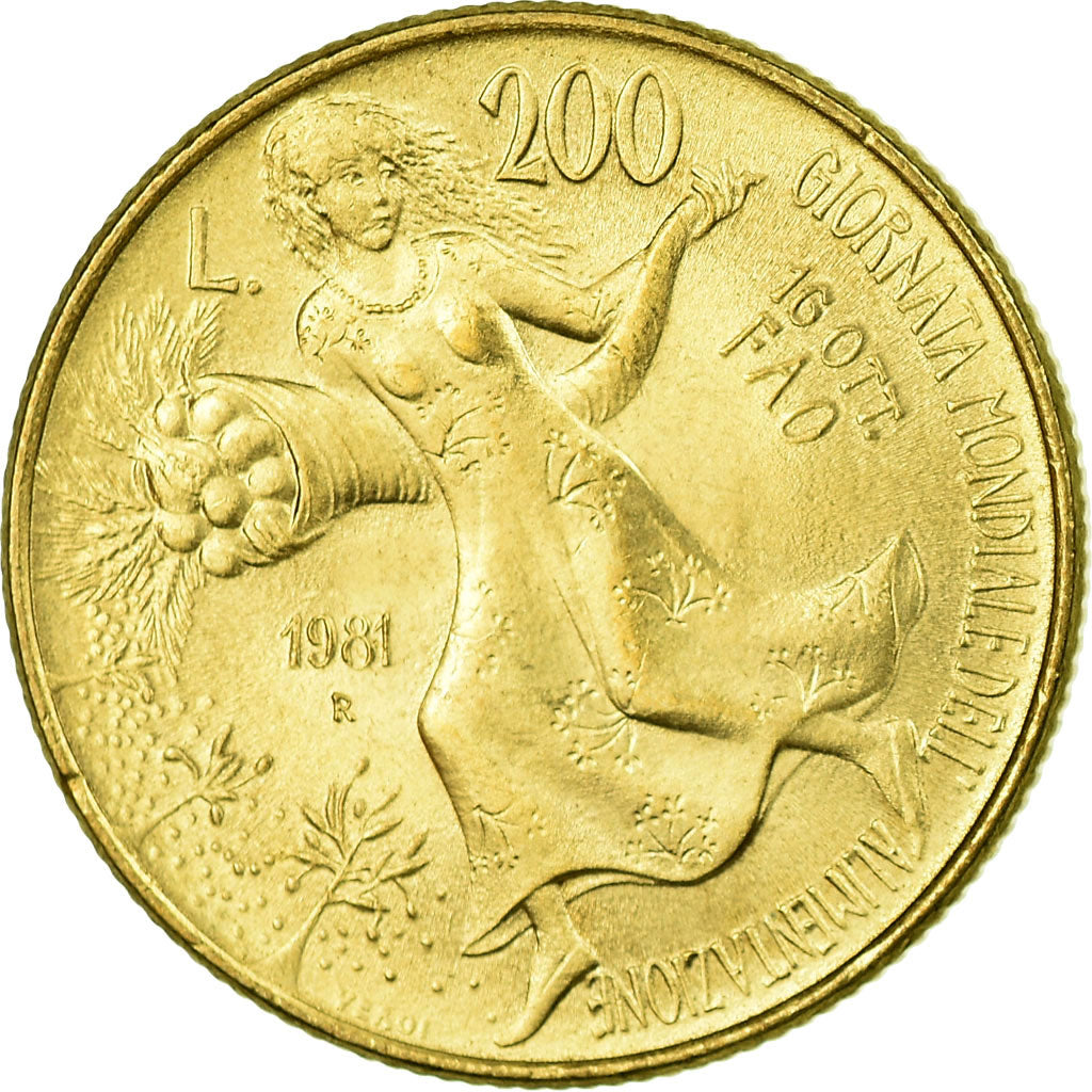 Moeda, Itália, World Food Day, 200 Lire, 1981, Rome, AU(55-58)