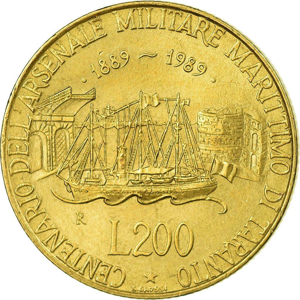 Moneda, Italia, Taranto Naval Yards, 200 Lire, 1989, Rome, MBC, Aluminio -