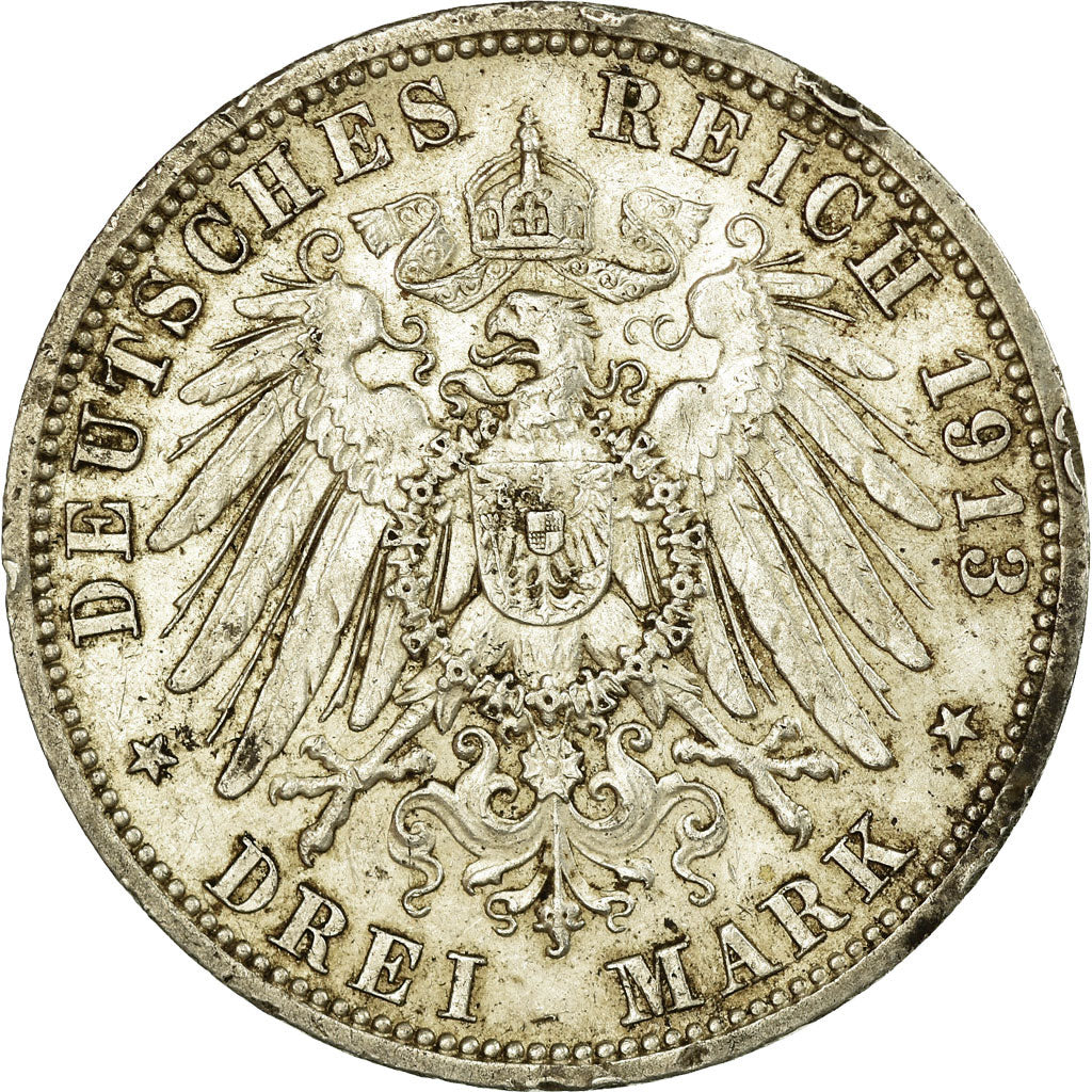 Coin, German States, PRUSSIA, Wilhelm II, 3 Mark, 1913, Berlin, EF(40-45)