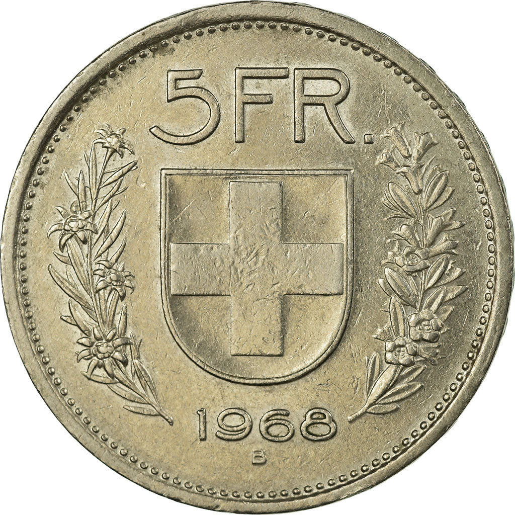 Coin, Switzerland, 5 Francs, 1968, Bern, EF(40-45), Copper-nickel, KM:40a.1