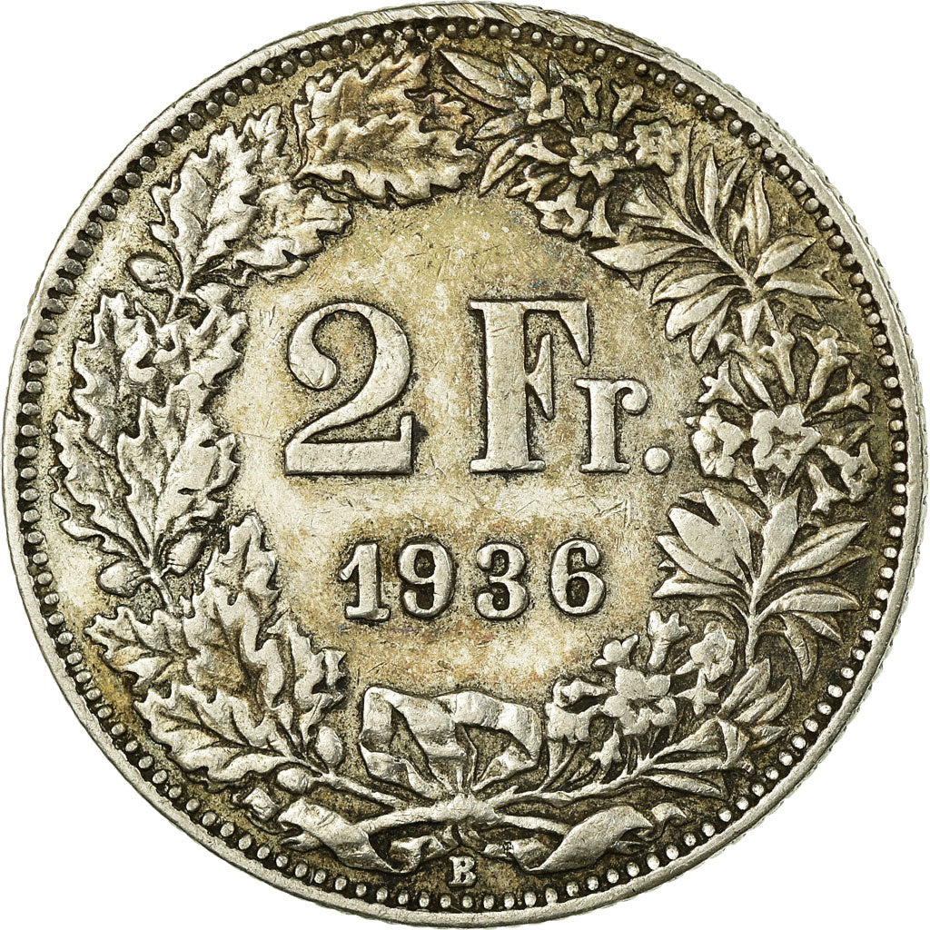Coin, Switzerland, 2 Francs, 1936, Bern, EF(40-45), Silver, KM:21
