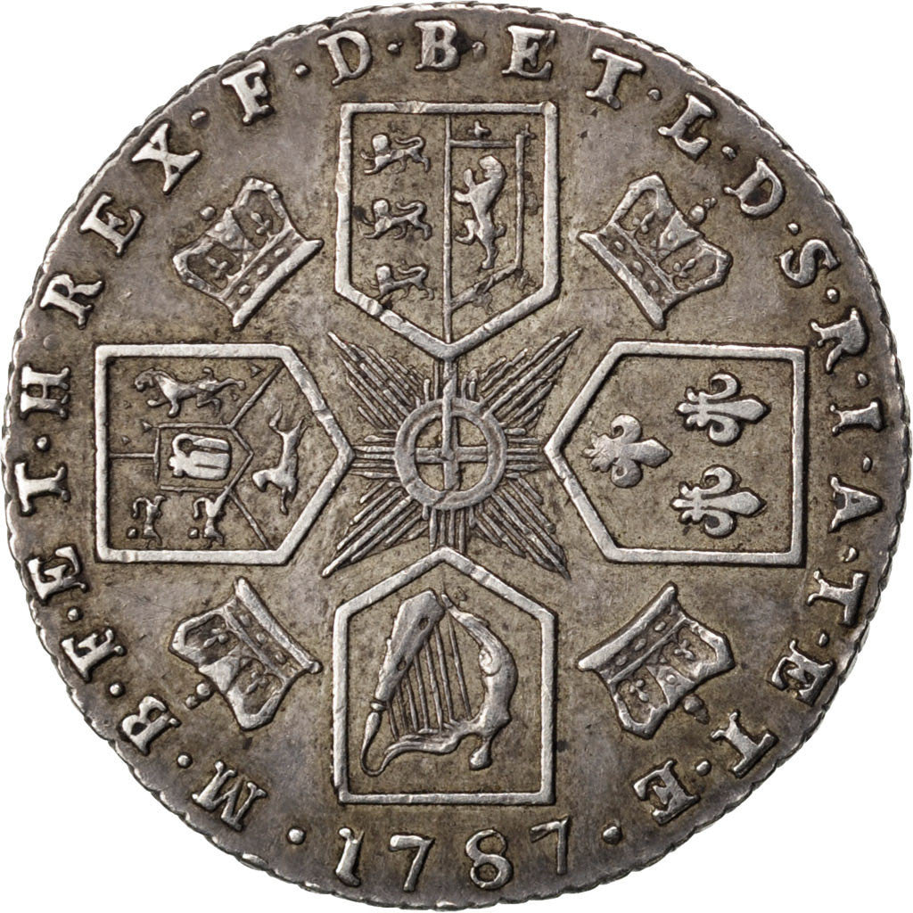 GREAT BRITAIN, 6 Pence, 1787, KM #606.1, AU(50-53), Silver, 2.96