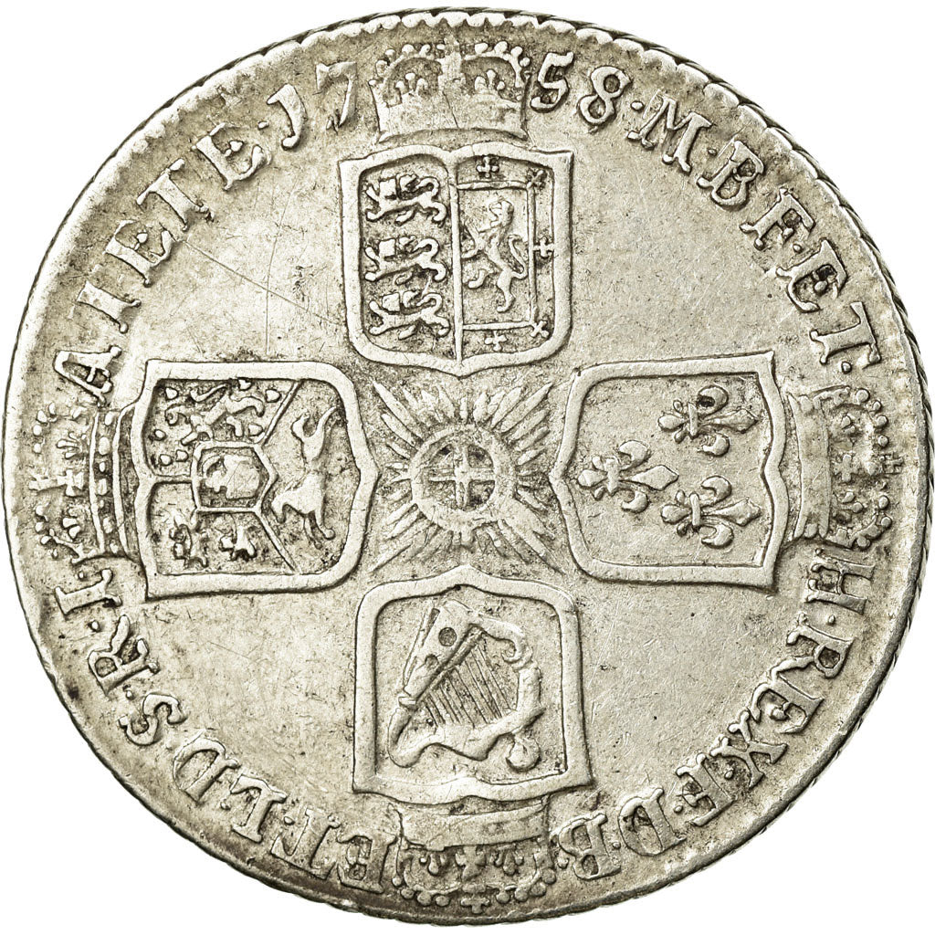 Coin, Great Britain, George II, Shilling, 1758, AU(50-53), Silver, KM:583.3