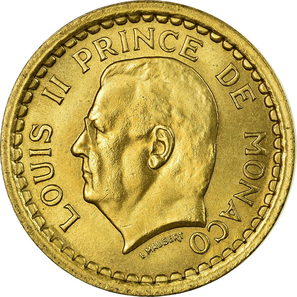 Moneta, Monaco, Louis II, Franc, Undated (1943), AU(55-58), Brąz-Aluminium