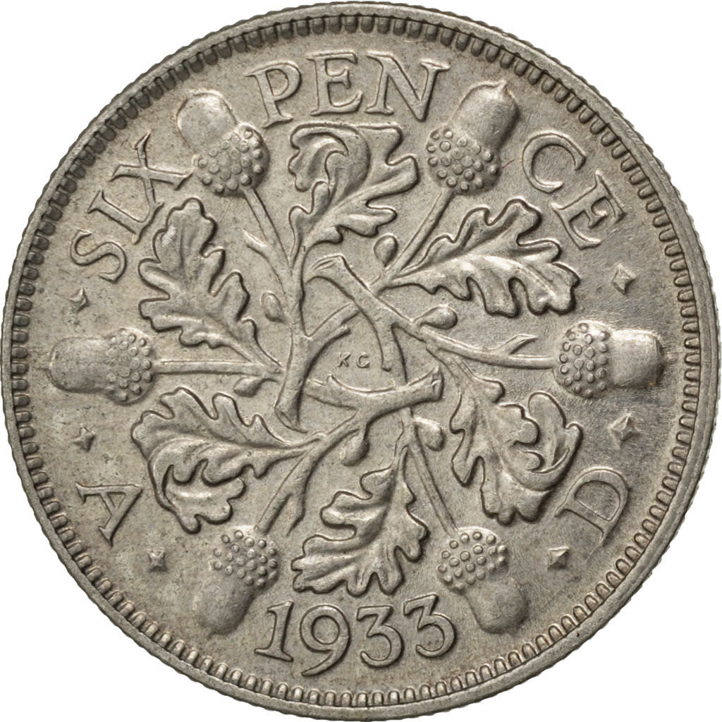 GREAT BRITAIN, 6 Pence, 1933, KM #832, AU(55-58), Silver, 19.5, 2.82