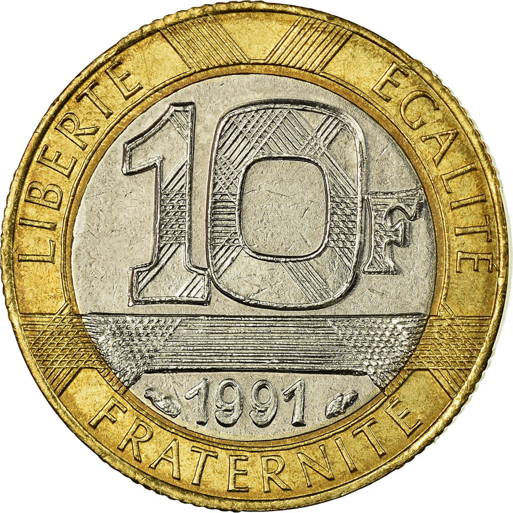 Coin, France, Génie, 10 Francs, 1991, EF(40-45), Bi-Metallic, KM:964.1