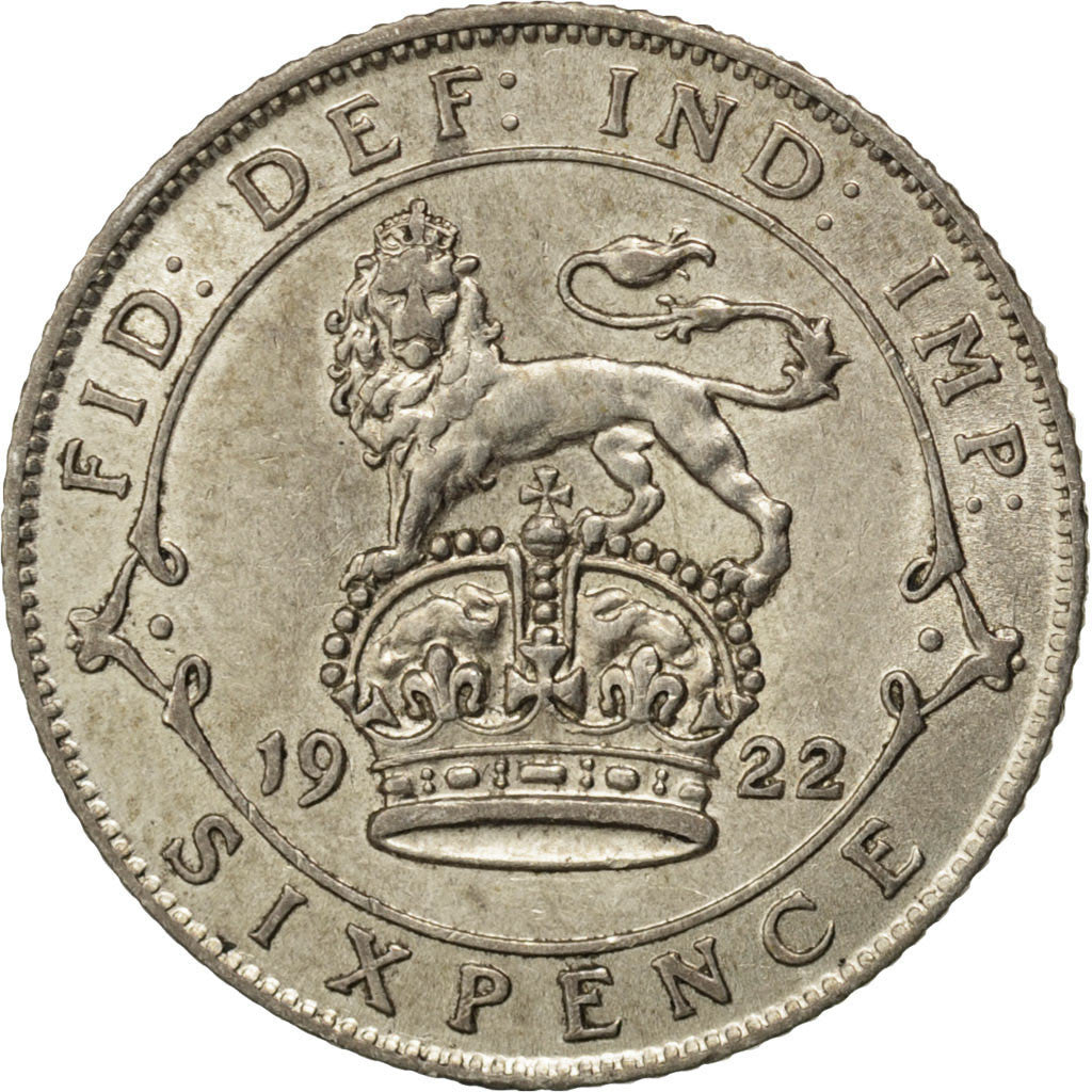 Coin, Great Britain, George V, 6 Pence, 1922, AU(50-53), Silver, KM:815a.1