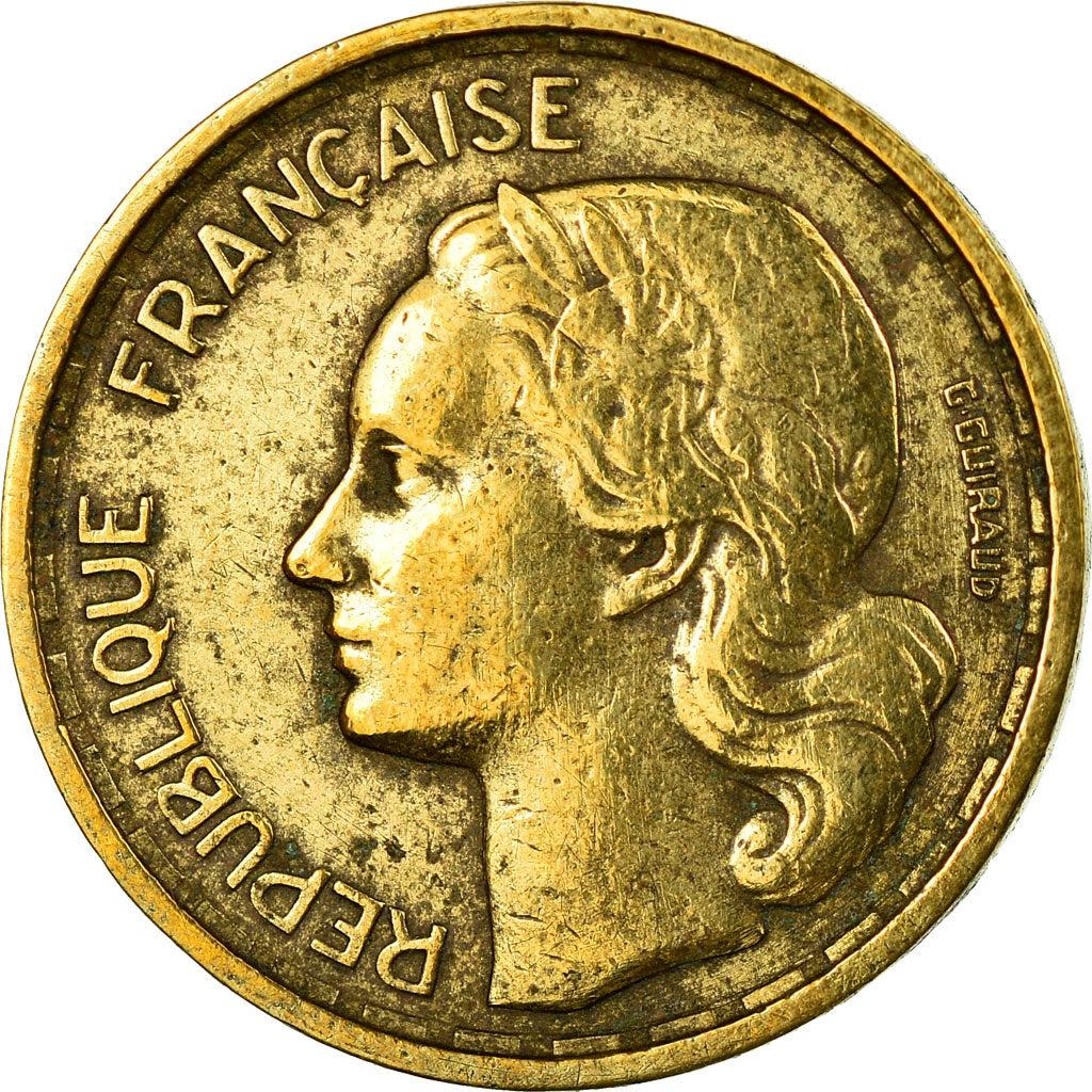 Moneda, Francia, Guiraud, 10 Francs, 1954, Paris, BC+, Aluminio - bronce
