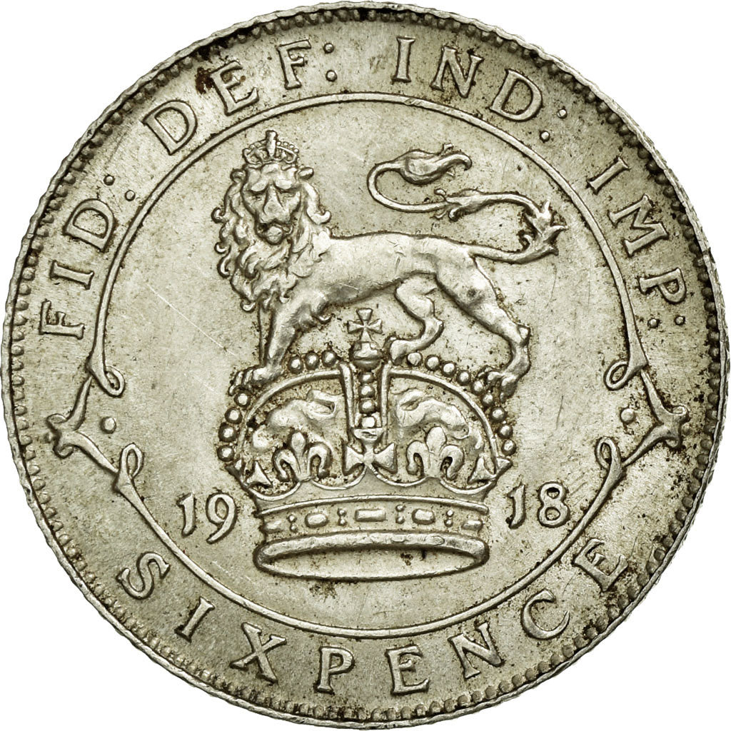 Coin, Great Britain, George V, 6 Pence, 1918, AU(55-58), Silver, KM:815