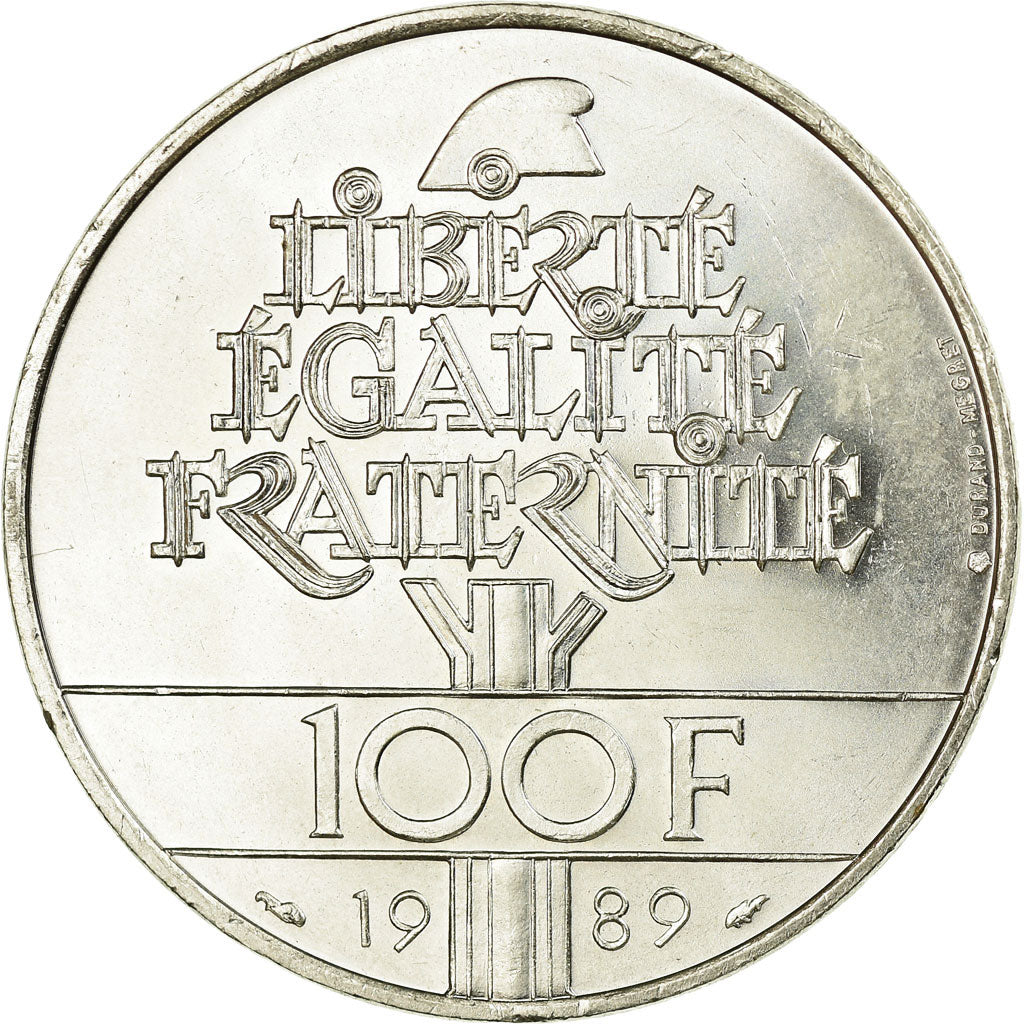 Coin, France, Droits de l'Homme, 100 Francs, 1989, EF(40-45), Silver, KM:970