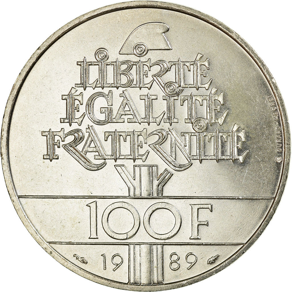 Coin, France, Droits de l'Homme, 100 Francs, 1989, EF(40-45), Silver, KM:970