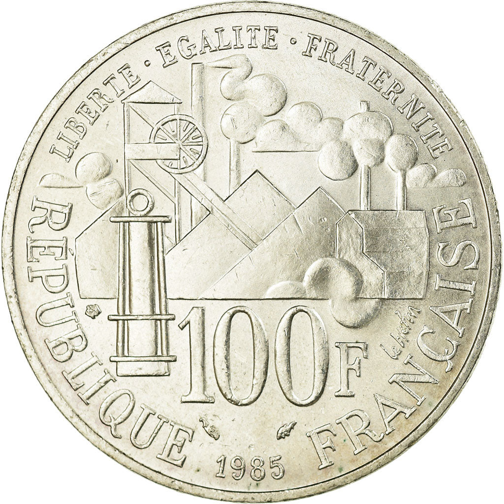 Moneta, Francja, Germinal, 100 Francs, 1985, EF(40-45), Srebro, KM:957