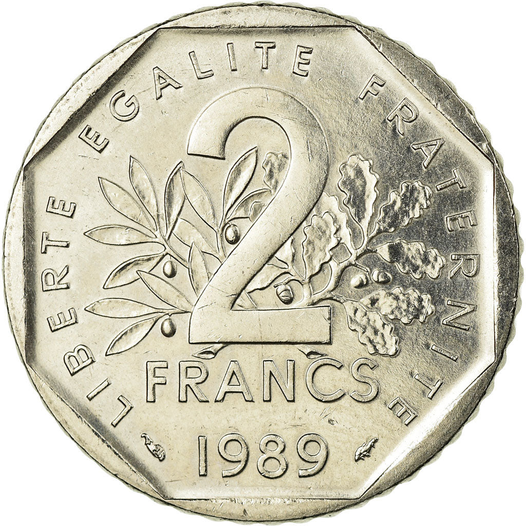 Moeda, França, Semeuse, 2 Francs, 1989, AU(55-58), Níquel, KM:942.1