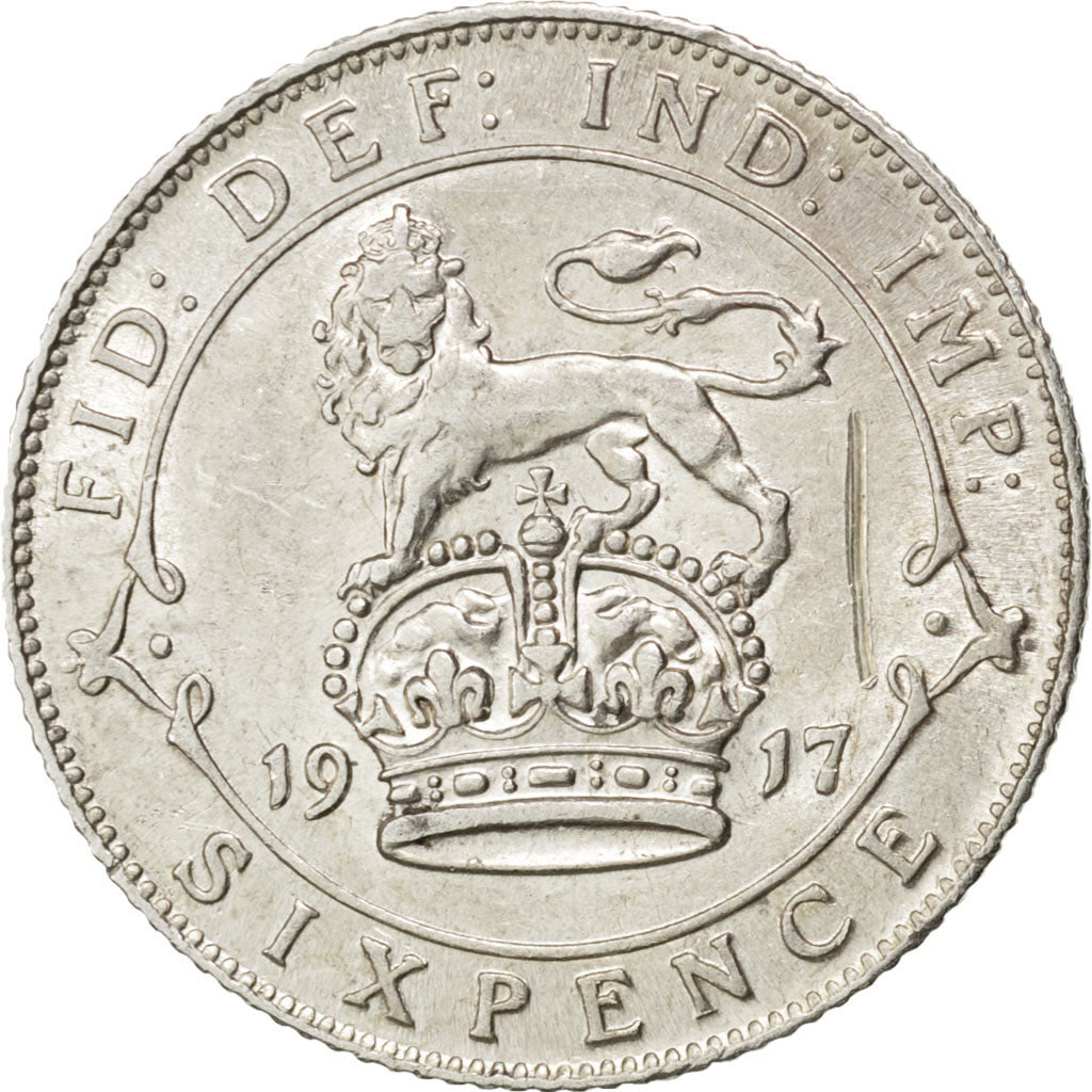 GREAT BRITAIN, 6 Pence, 1917, KM #815, VF(30-35), Silver, 19.5, 2.81