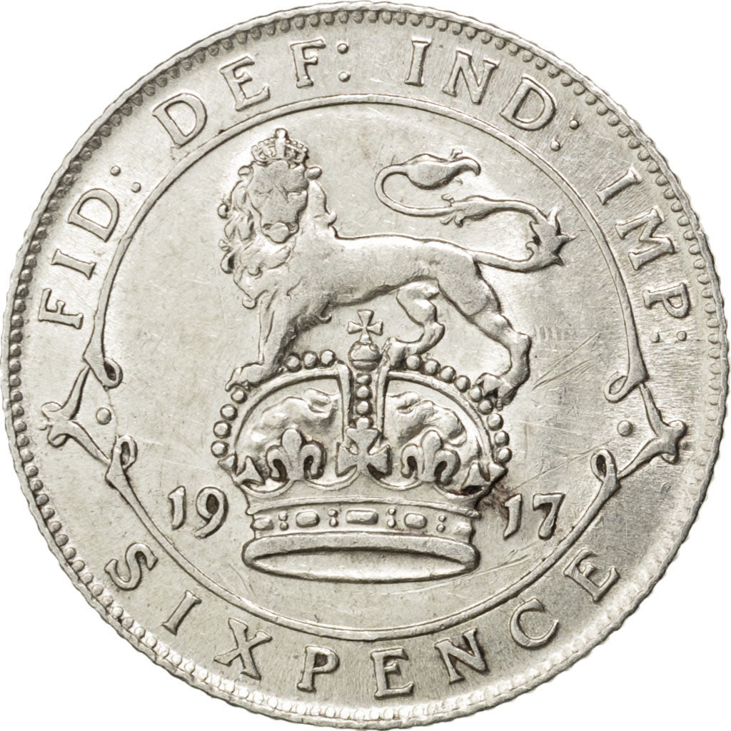 GREAT BRITAIN, 6 Pence, 1917, KM #815, AU(50-53), Silver, 19.5, 2.82