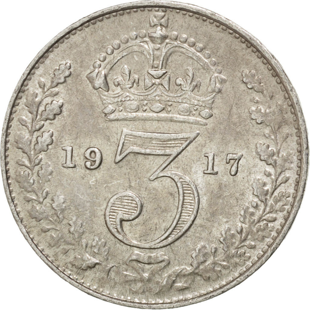 GREAT BRITAIN, 3 Pence, 1917, KM #813, MS(60-62), Silver, 16, 1.40