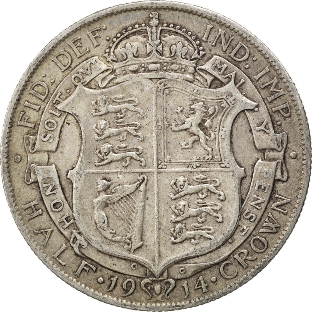 GREAT BRITAIN, 1/2 Crown, 1914, KM #818.1, EF(40-45), Silver, 32.3, 14.01
