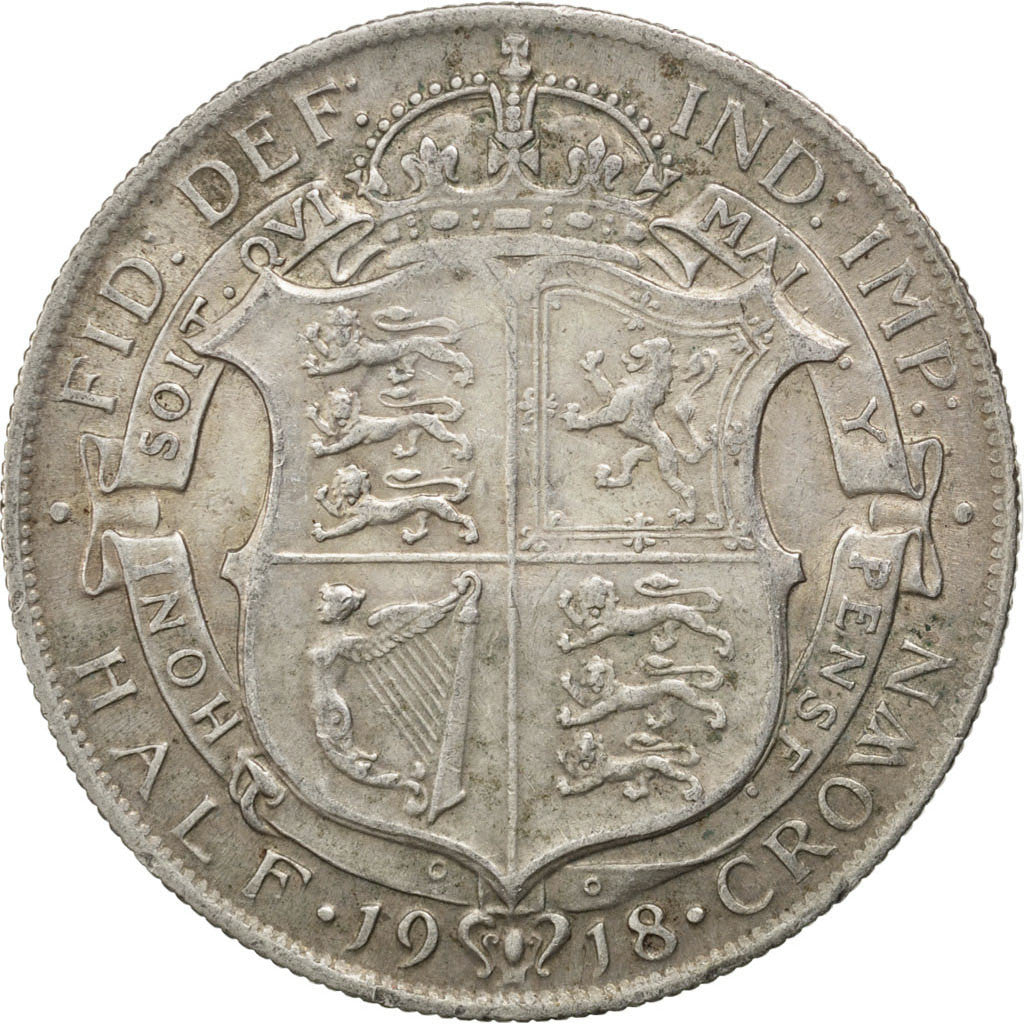 GREAT BRITAIN, 1/2 Crown, 1918, KM #818.1, EF(40-45), Silver, 32.3, 14.13