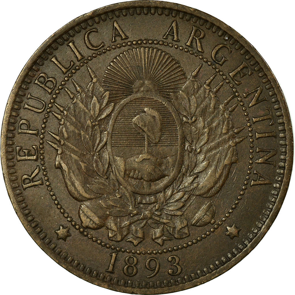 Coin, Argentina, 2 Centavos, 1893, EF(40-45), Bronze, KM:33