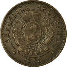 Coin, Argentina, 2 Centavos, 1893, EF(40-45), Bronze, KM:33