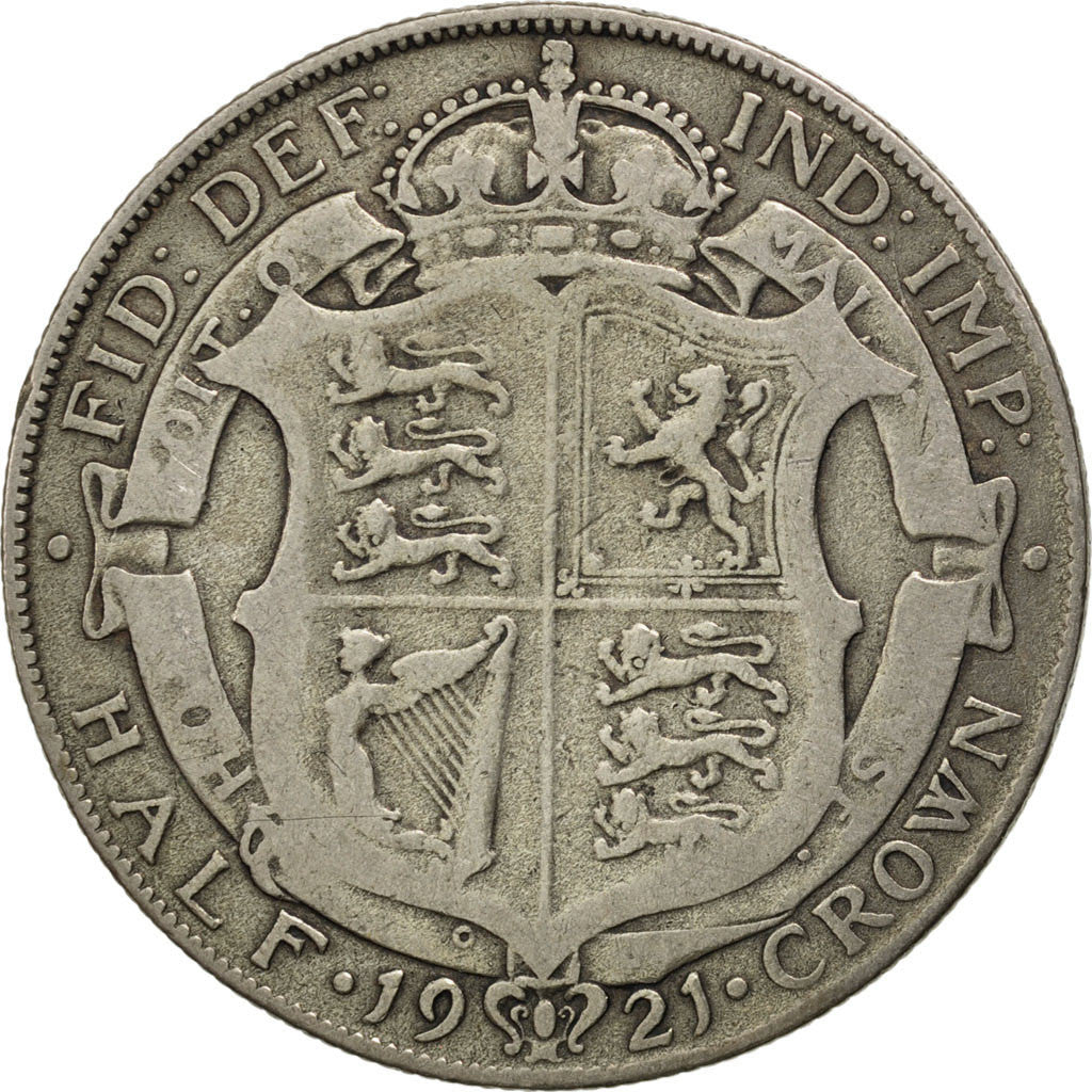 Coin, Great Britain, George V, 1/2 Crown, 1921, VF(20-25), Silver, KM:818.1a