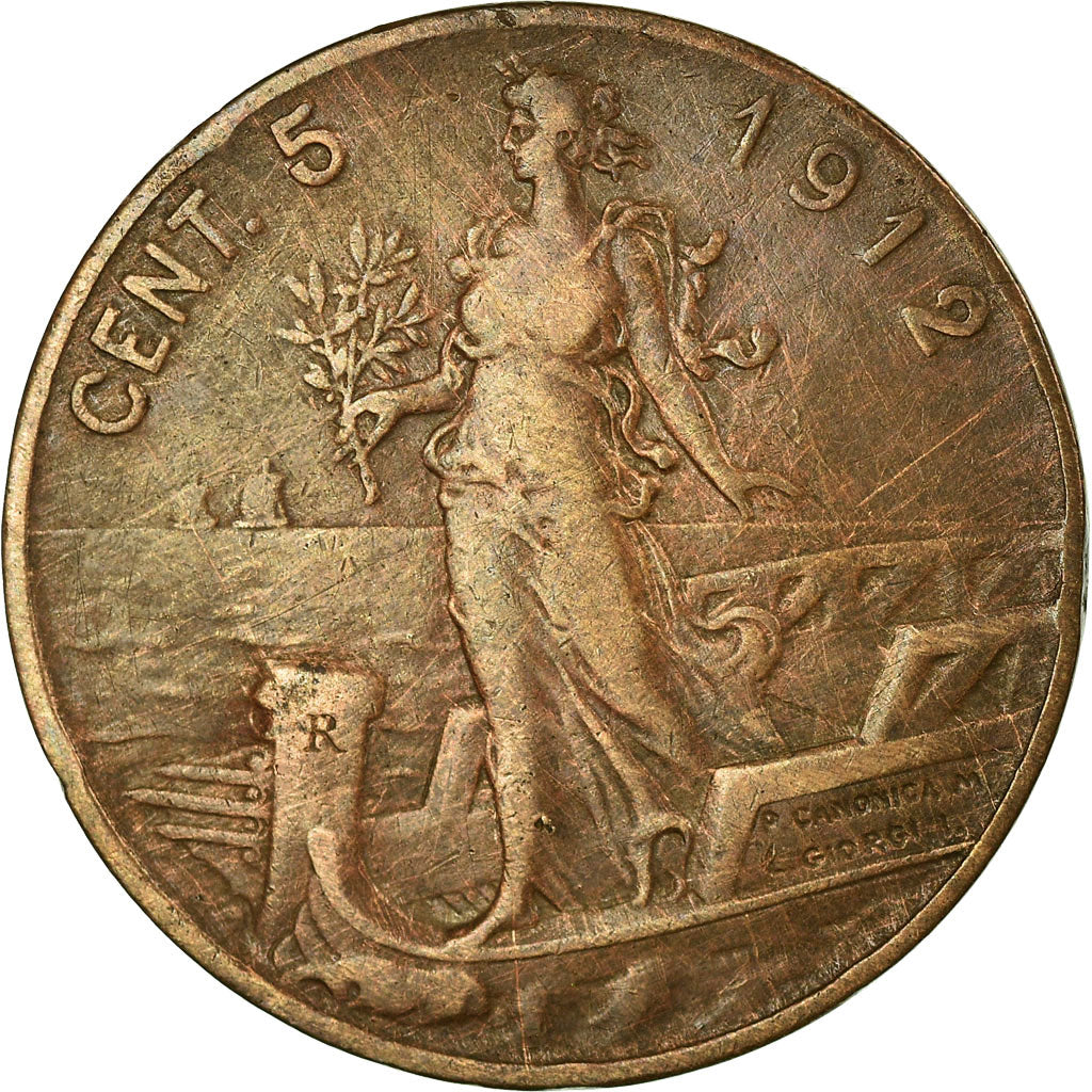 Moneta, Italia, Vittorio Emanuele III, 5 Centesimi, 1912, Rome, MB+, Bronzo