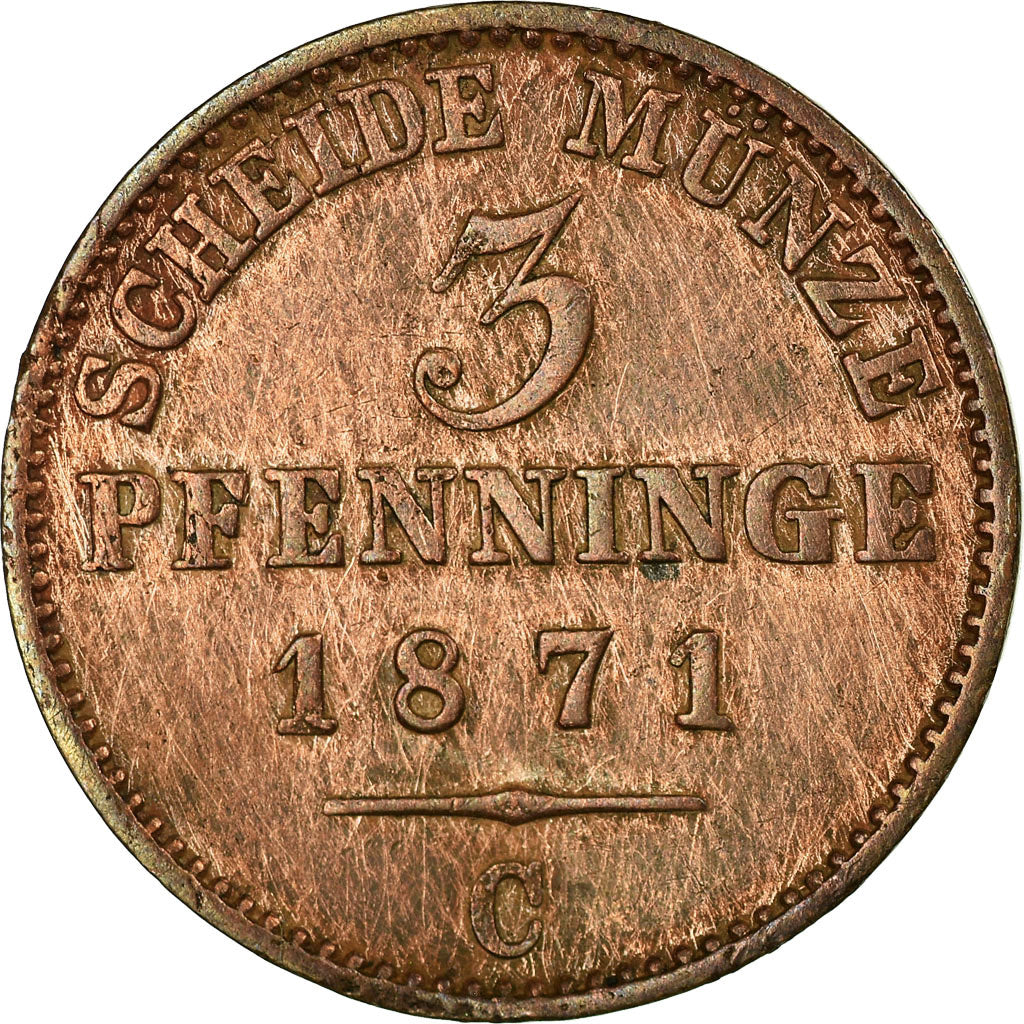 Coin, German States, PRUSSIA, Wilhelm I, 3 Pfennig, 1871, VF(20-25), Copper