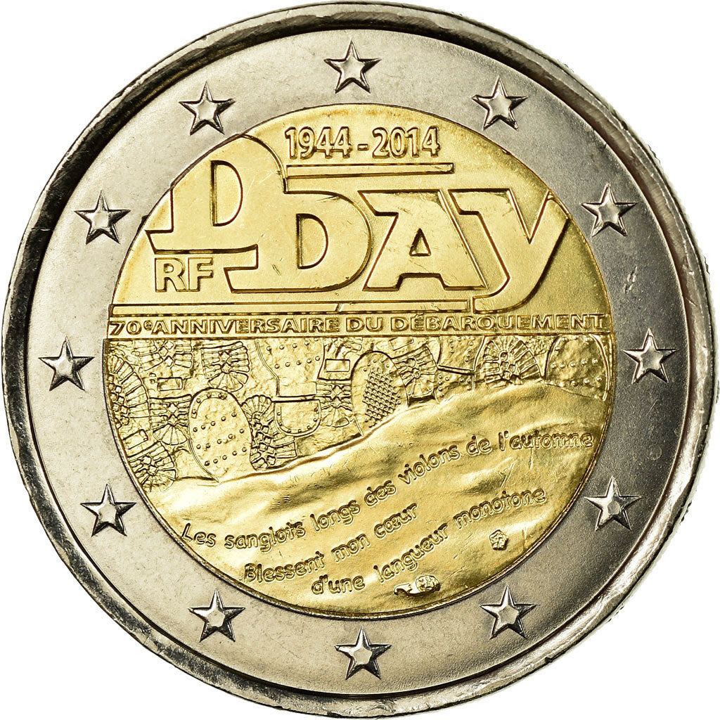 France, 2 Euro, D-Day, 2014, MS(63), Bi-Metallic, Gadoury:18, KM:New