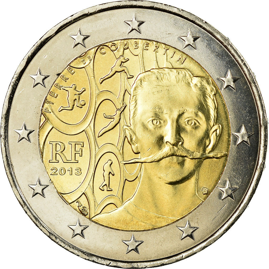 France, 2 Euro, Pierre de Coubertin 2013, 2013, MS(63), Bi-Metallic, Gadoury:16